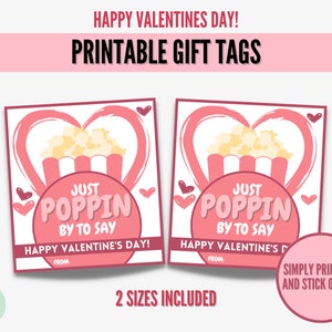 Just POPPIN&#39; BY To Say Happy Valentine&#39;s Day Valentine Popcorn Tags Valentine&#39;s Popcorn Classroom Treat Kids Popcorn Cute Valentines Day