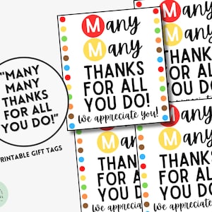 Étiquettes cadeaux M&M à imprimer Merci beaucoup pour tout ce que vous faites Merci Étiquettes cadeaux M&M Appréciation du professeur Appréciation du personnel Infirmière Appréciation Candy