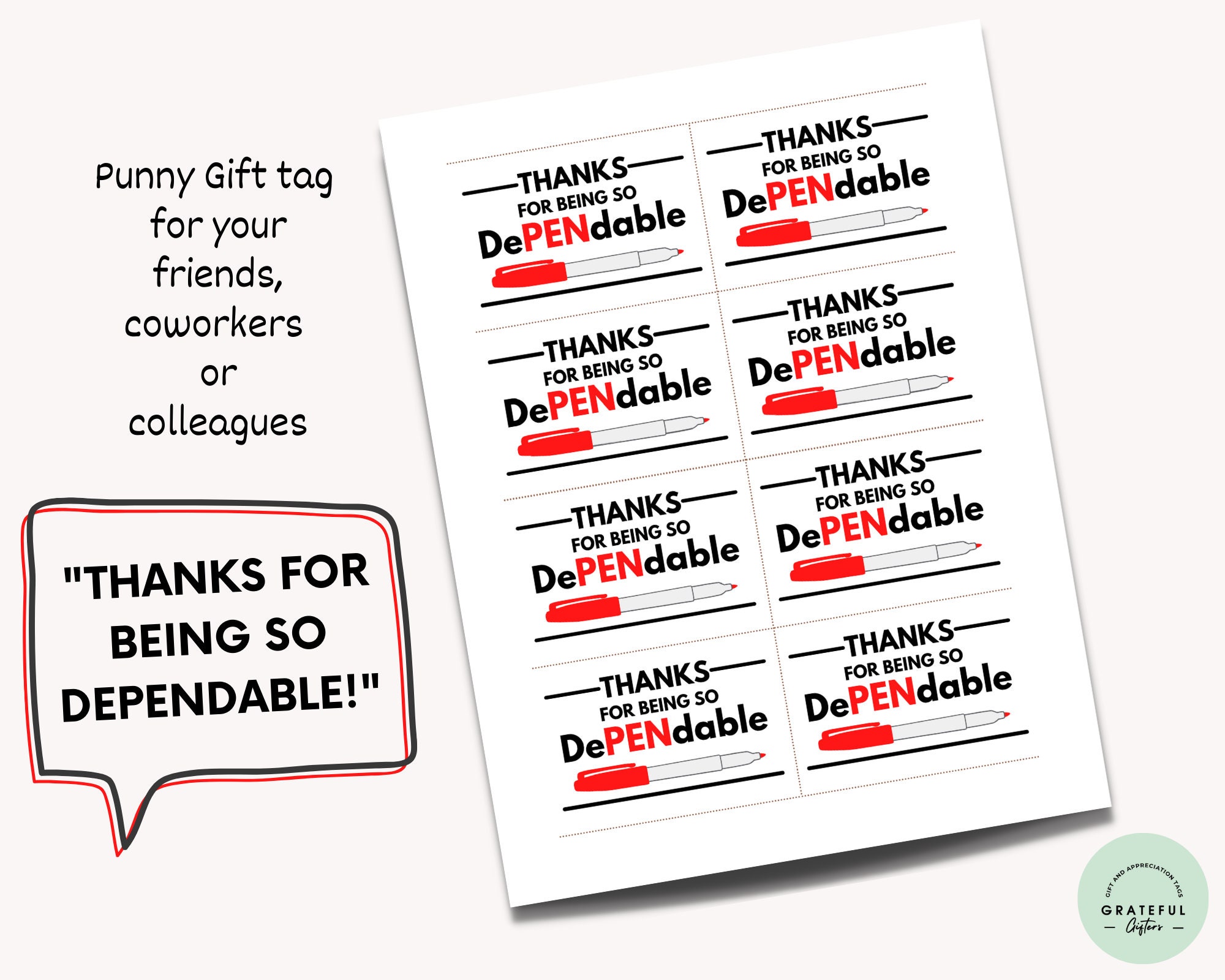 Thanks for Being so Dependable Thank You Gift Tags - Etsy