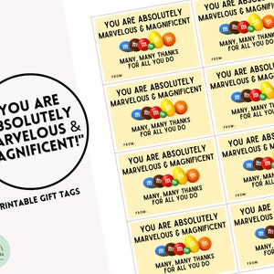 AFDRUKBARE Je bent absoluut geweldig en prachtig!, Candy Gift Tags, Waardering Cadeau, Candy PDF Gift Tag, M&M Tags, Chocolade Cadeau
