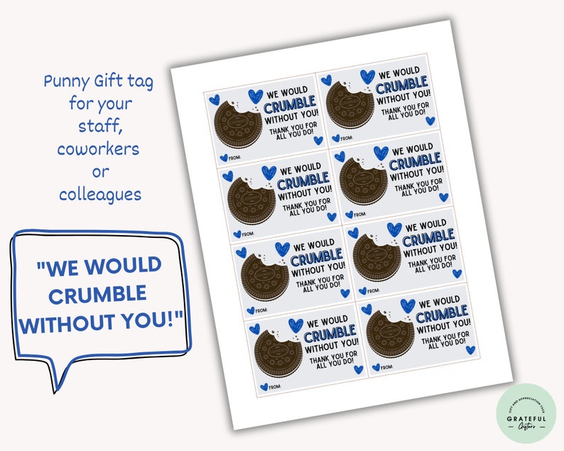 We Would Crumble Without You Oreo Cookie Gift Tags, Oreo Cookies, Gifts for Staff, Employee Appreciation, Sandwich Cookie, Oreo Template image 2