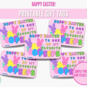 Easter Gift Tag, Hoppy Easter To One Of My Favorite Peeps, Easter Gift, Gift For Kids, Easter Tags, Easter Bunny Gift Tags, Cute Easter Tag