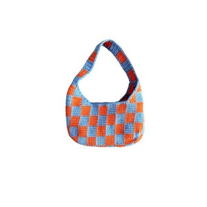 Crochet Checkerboard Handbag Y2K 90s Shoulder Bag Purse Checkerboard Print  WITH MAGNETIC CLOSURE 