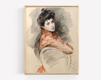 Vintage Sketch, Woman Drawing, Sketch Art, Vintage Portrait, Vintage Art Prints, Woman Print, Antique Painting, Sketch Print, PRINTABLE ART