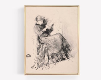 Vintage Sketch, Woman Drawing, Vintage Art, Sketch Art, Figure Art, Sketch Print, Vintage Drawing, Minimalist Wall Art, PRINTABLE ART