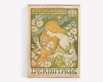 Art Nouveau Poster: Woman in Flowers by Paul Berthon (Printable Art)