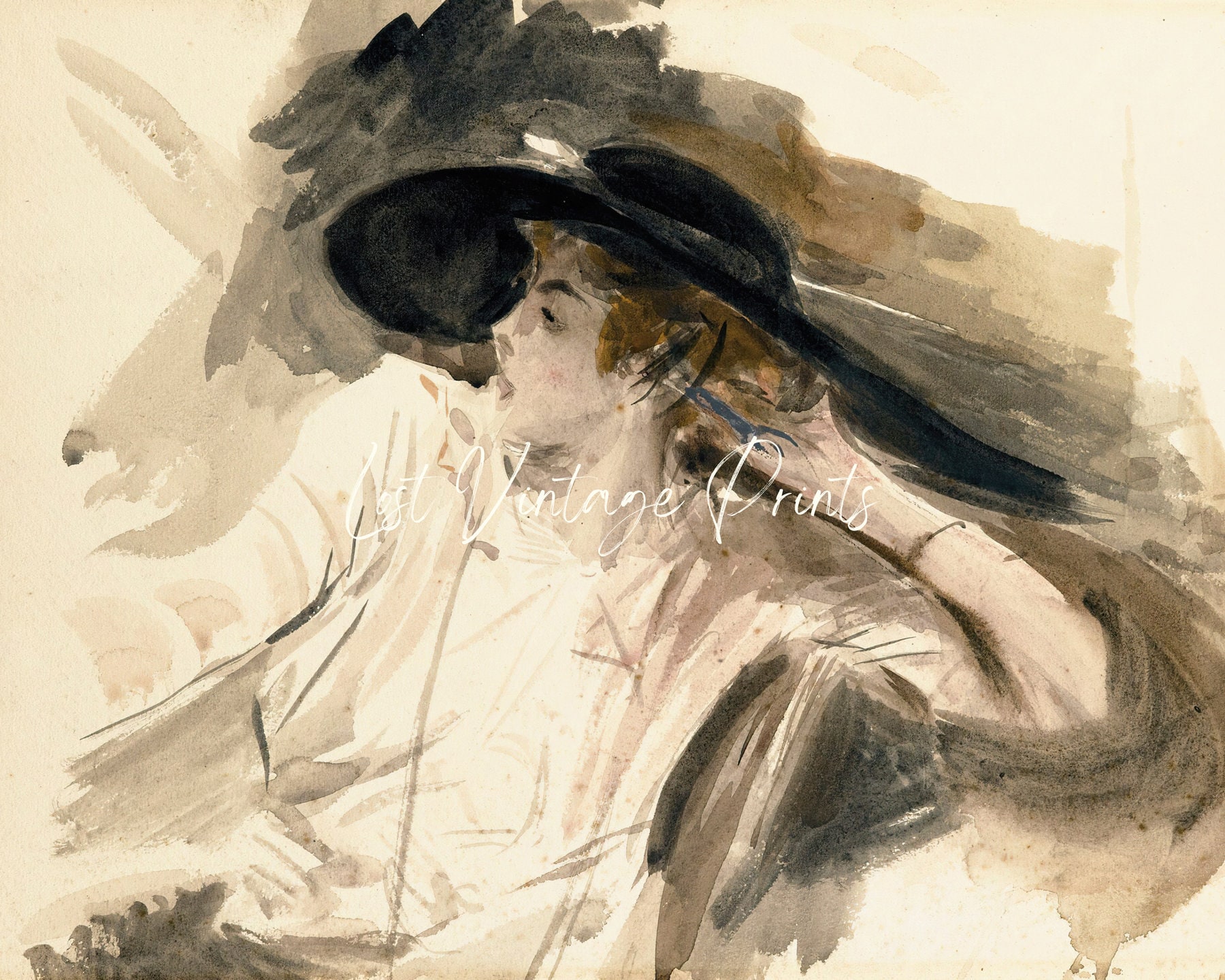 Vintage Portrait, Sketch Art, Vintage Art Prints, Home Decor Boho, Watercolor Print, Sketch