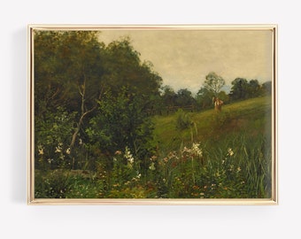 Vintage französische Landwiese Ölgemälde (druckbare Kunst)