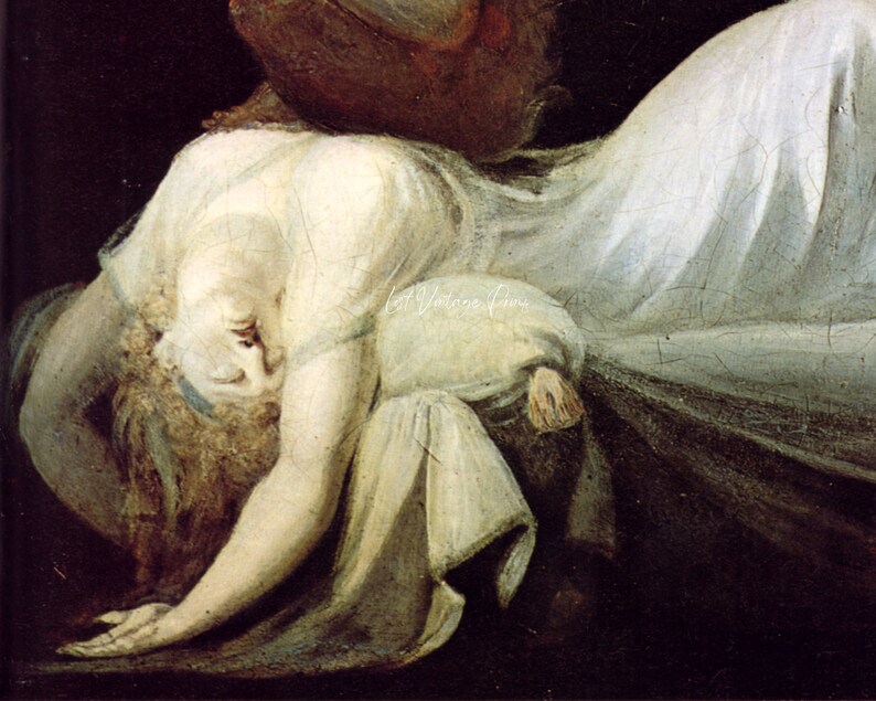 May include: A woman in a white gown is lying on the ground, her head resting on her arm. Her face is obscured by her hair, but her body is visible. The painting is done in a realistic style, with a focus on the woman's form.
