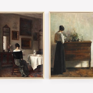 Vintage Drucke Set, dunkle Academia Drucke, viktorianische Malerei, Drucke 2er Set, antike Kunst, Vintage Portrait, stimmungsvolle Kunst, DRUCKBARE KUNST