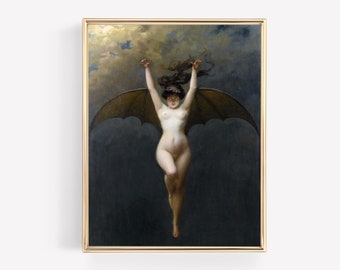 Victorian Bat Woman Art Print: Gothic Dark Academia Decor (Printable Art)