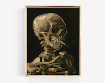 Van Gogh Skeleton Art Print: Gothic Victorian Skull Painting (Printable Art)