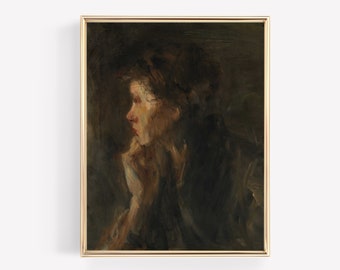 Vintage Woman Portrait Painting by Jozef Israels (Printable Art)