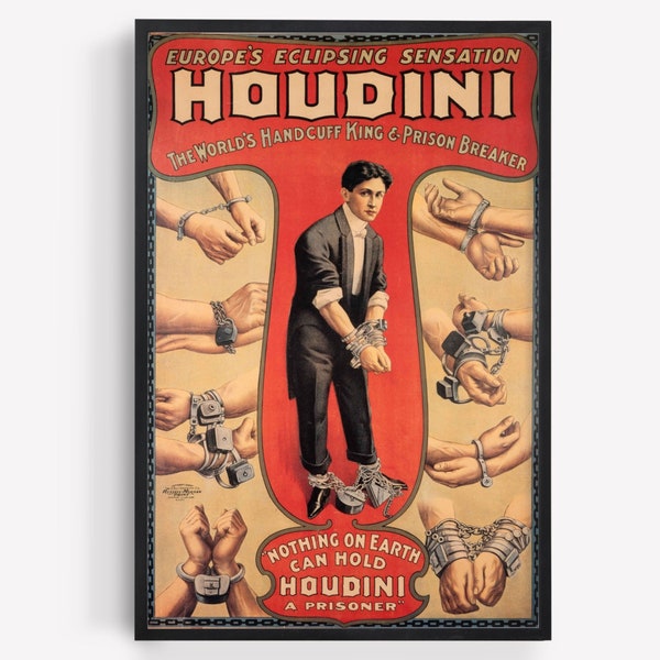 Houdini Poster, Magic Poster, Houdini Art Print, Steampunk Decor, Printable Art, Vintage Art Print, Digital Download, PRINTABLE ART