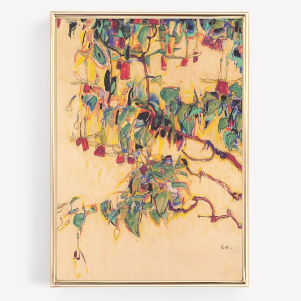 Egon Schiele Print, Antique Art, Flower Painting, Vintage Art Prints, Wall Art, Flower Art Print, Abstract, Downloadable Art, PRINTABLE ART