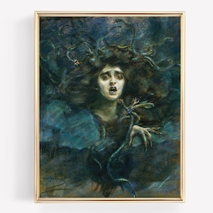 Medusa Decor, Antique Decor, Greek Mythology Art, Vintage Art, Mythology Wall Art, Victorian Painting, Oil Painting, Wall Art, PRINTABLE ART