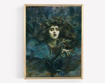 Medusa Decor, Antique Decor, Greek Mythology Art, Vintage Art, Mythology Wall Art, Victorian Painting, Oil Painting, Wall Art, PRINTABLE ART