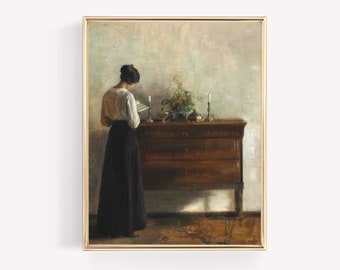Vintage Portrait Painting, Antique Painting, Vintage Woman Oil Painting, Antique Wall Art, Vintage Art Print, Dark Academia, PRINTABLE ART