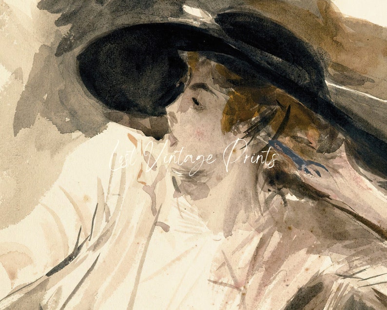 Vintage Portrait, Sketch Art, Vintage Art Prints, Home Decor Boho, Watercolor Print, Sketch