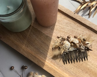 Customizable comb in dried flowers (Mid size) - Hair accessory, metal comb