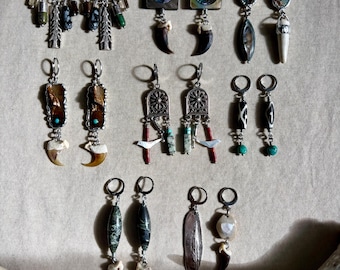 Turquoise & Coyote Claw Earrings, Abalone, Jasper, Silver