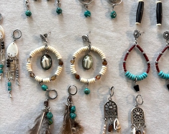 Cowgirl Dangle Earrings: Turquoise, Bone, & Feather Accents