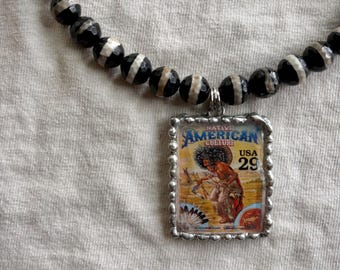 Vintage Stamp Necklace