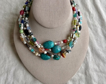 Funky Pearl & Vintage Bead Necklace
