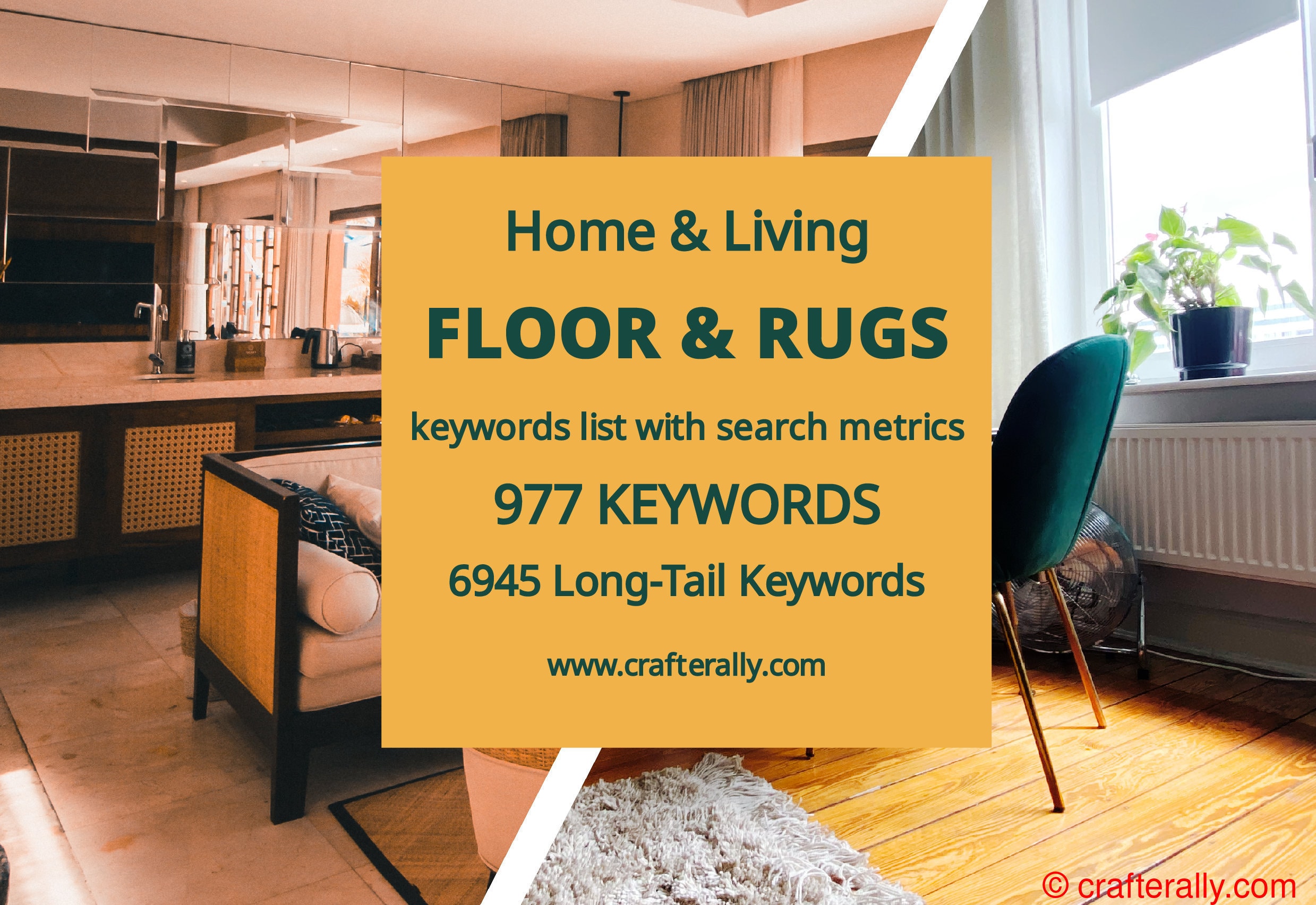 Floor & Rugs - 977 top keywords with search metrics, 6945 long-tail keyword ideas, Etsy SEO for beginners and pro-sellers