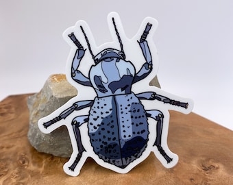 Pegatina de escarabajo azul fingiendo muerte, vinilo impermeable