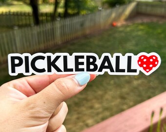 Pegatina Pickleball Word (Corazón Rojo Negro), 6x0.91 in - Pegatina Hydro Flask/Calcomanía para computadora portátil/Impermeable/Resistente a la intemperie/Etiqueta engomada del coche