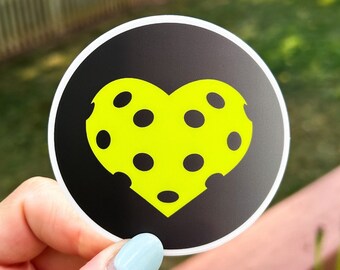 Pickleball Heart Circle Sticker, 3x3 in - Pegatina de matraz hidráulico/Calcomanía de computadora portátil/Impermeable/Resistente a la intemperie/Etiqueta engomada del coche