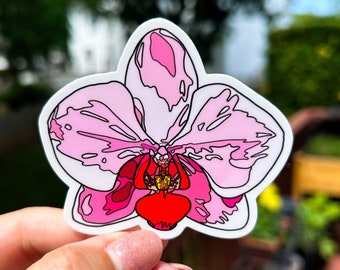 Pink Orchid Sticker, Waterproof Vinyl Decal (3x2.64 in)