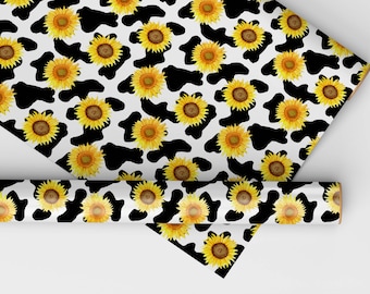 Sunflowers and Spotted Cow Print Gift Wrap