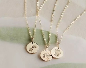Birthstone Necklace, Custom Necklace, Personalized Charm Dainty Birthflower Pendant, Birth Flower Charm, Birthday Gift for Her