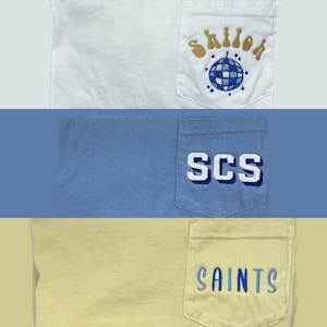 School Spirit Embroidered Pocket Area Tees
