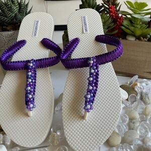 Handmade rhinestone flip flops/bridal flip flops/Beach Flip flops/Beach shoes/vacation sandals, Macrame Flip Flops