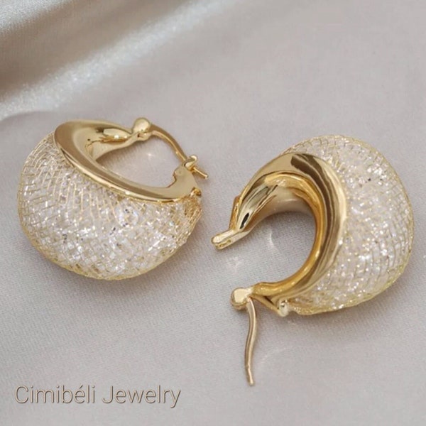 Pendientes de cristal Swarovski chapados en oro de 18k, pendientes de aro de swarovski para mujer, pendientes de novia, regalo para ella