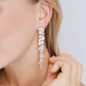 Swarovski bridal earrings, long CZ earrings, white gold wedding jewelry, bridal bridal earrings, bridal gift
