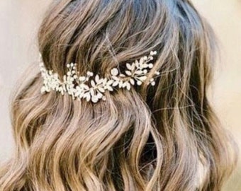 Pedazo de pelo de boda, peine de pelo de perla de oro rosa, accesorio de pelo de boda, joyería de pelo de boda, peine de pelo de boda