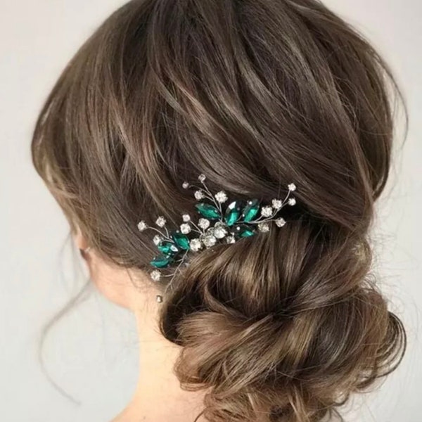 Green wedding hair piece, green wedding hair jewelry, green rhinestone women's hair jewelry, bridesmaid gift, hair jewelry