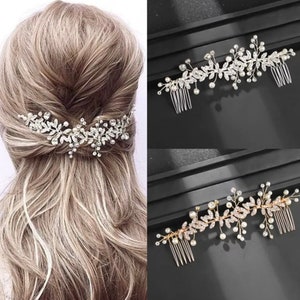 Pièce de cheveux mariage,peigne à cheveux or rose perles, accessoire de cheveux mariage, bijoux de cheveux mariage, pièce de cheveux mariage image 6