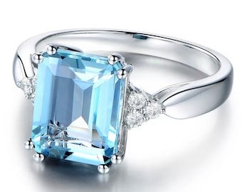Topas-Ring aus 925er Silber, Topas-Silberring, blauer Topas-Solidaritätsring, Damen-Silberring-Geschenk, Geschenk für sie, Verlobungsring