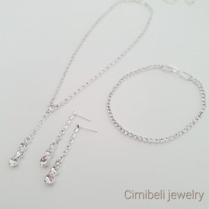 3 set ensembles collier de mariée diamant simulée CZ,Parure de bijoux mariage cristal, cadeau demoiselle d'honneur, cadeau pour elle,bijoux image 3