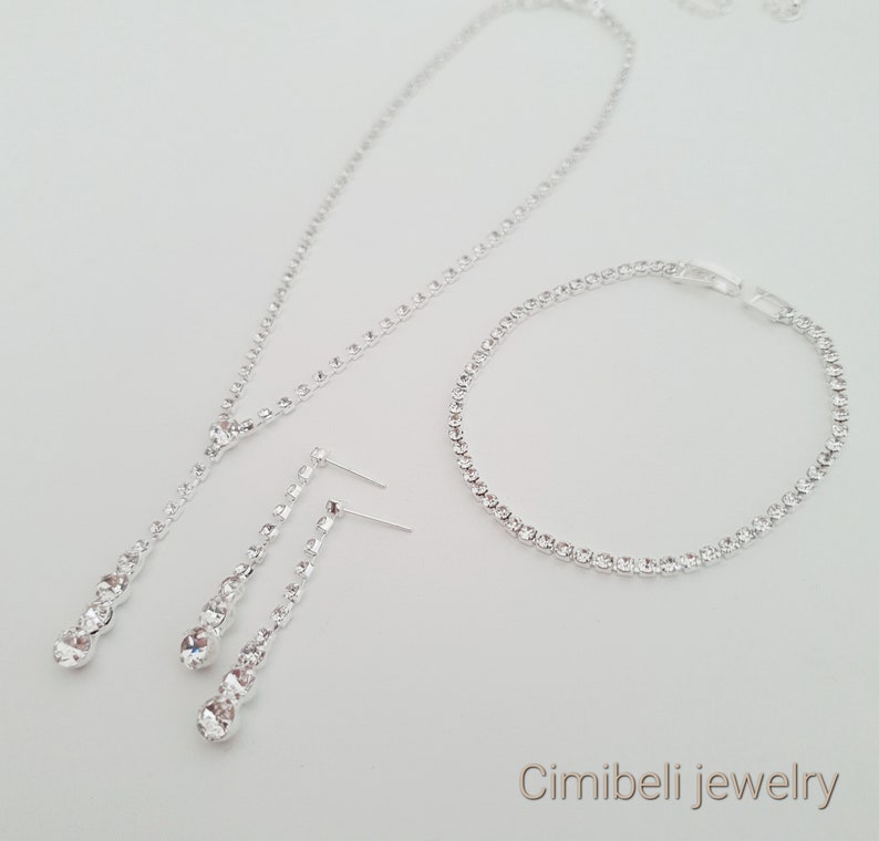 3 set ensembles collier de mariée diamant simulée CZ,Parure de bijoux mariage cristal, cadeau demoiselle d'honneur, cadeau pour elle,bijoux image 3