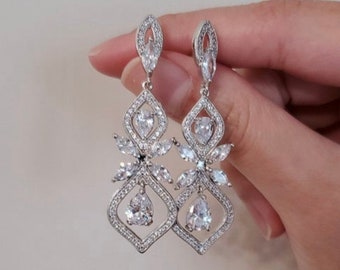 Orecchini Swarovski, orecchini da sposa, gioielli da sposa, orecchini di lusso da donna, orecchini da sera