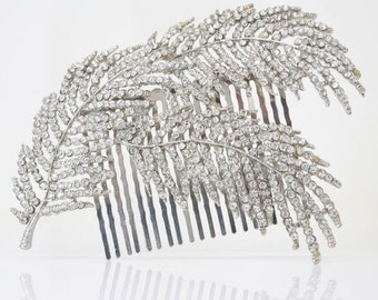 Crystals feather bridal hair piece, bridal hair accessories, wedding hair accessory and bridal comb,