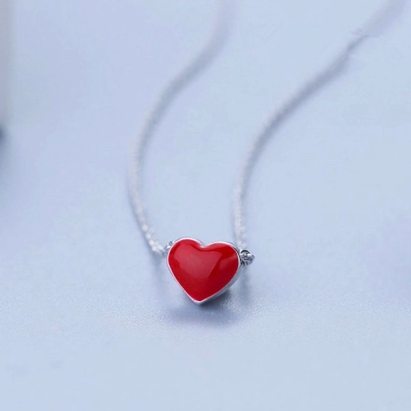 Collier mini cœur rouge, collier coup de cœur, collier  amour, collier femme Saint-Valentin, Collier Noël cadeau