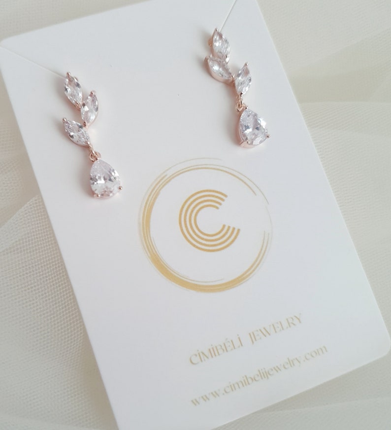 Cristal de Swarovski, pendientes de novia de oro rosa, pendientes de boda de swarovski, pendientes de dama de honor de swarovski imagen 3