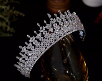 Luxe bruiloft hoofdband, kubieke zirkonium CZ kristallen bruiloft tiara, luxe bruidskristal hoofdband, luxe bruidstiara, haarsieraden